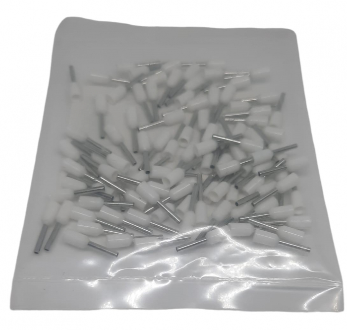 Set 100 pini terminali izolati 0.75 mm² albi ferule cupru 14.6mm [3]