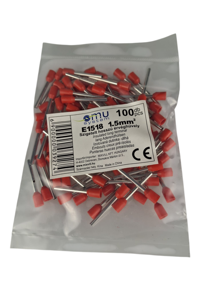 Set 100 pini terminali izolati lungi 1.5mm² rosii ferule cupru 18mm [5]