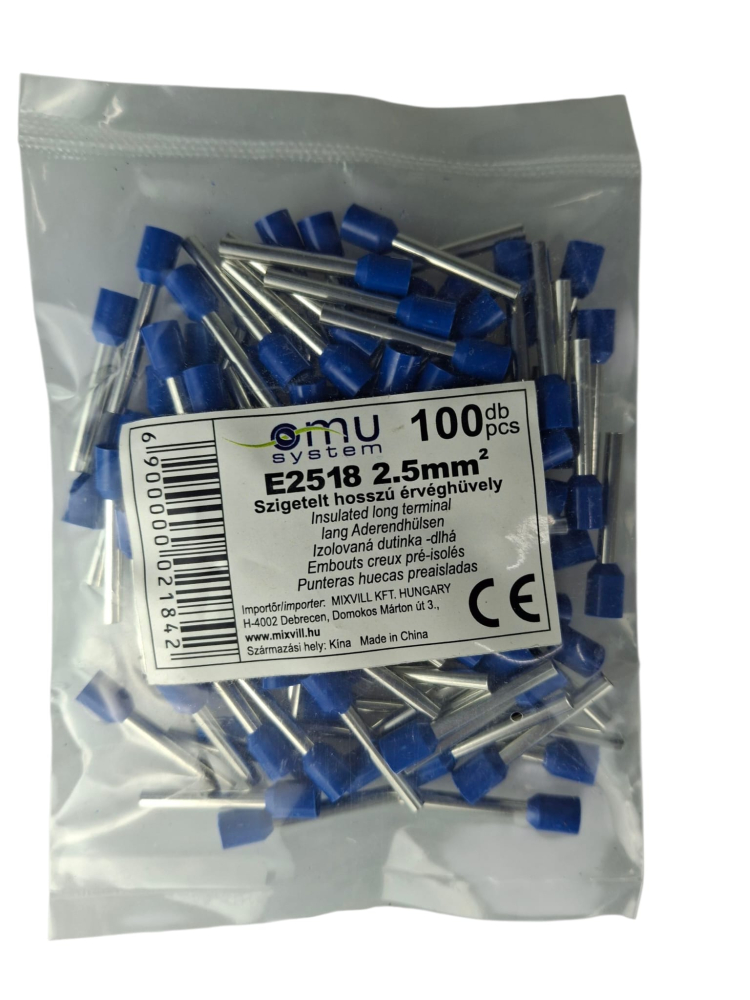 Set 100 pini terminali izolati lungi 2.5mm² albastri ferule cupru 18mm [3]