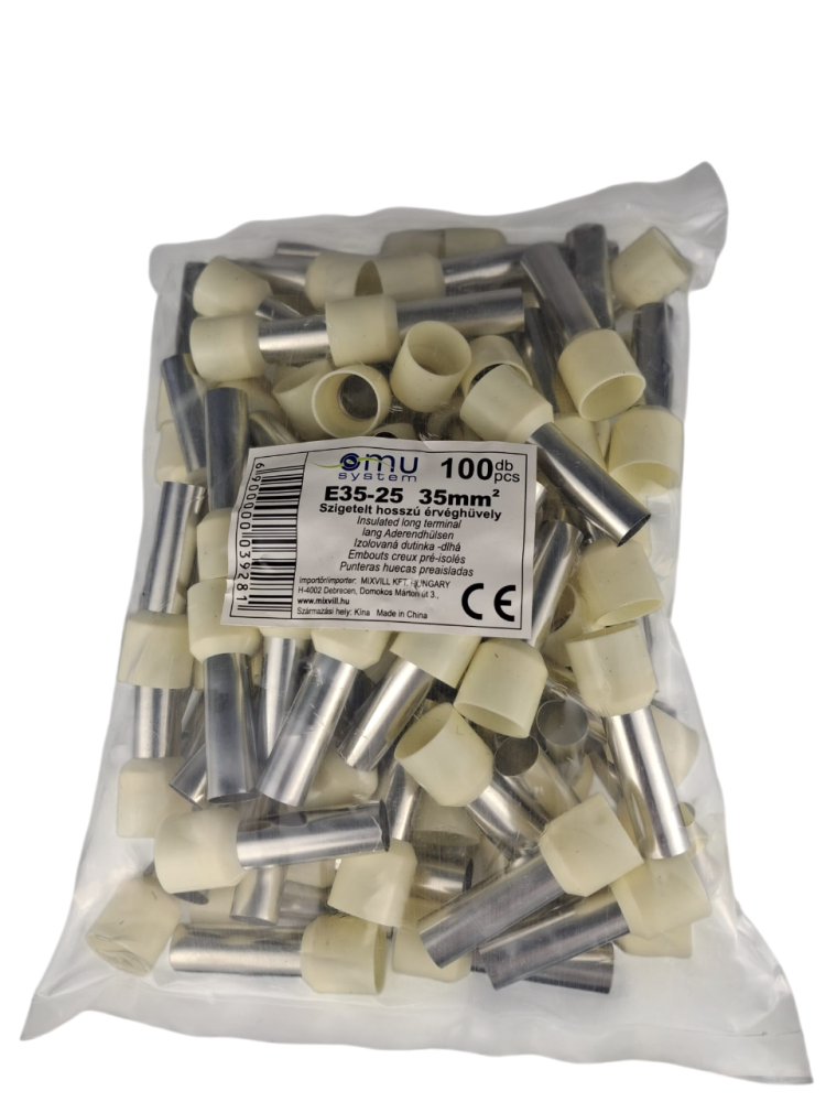 Set 100 pini terminali izolati lungi 35mm² albi ferule cupru 25mm [2]