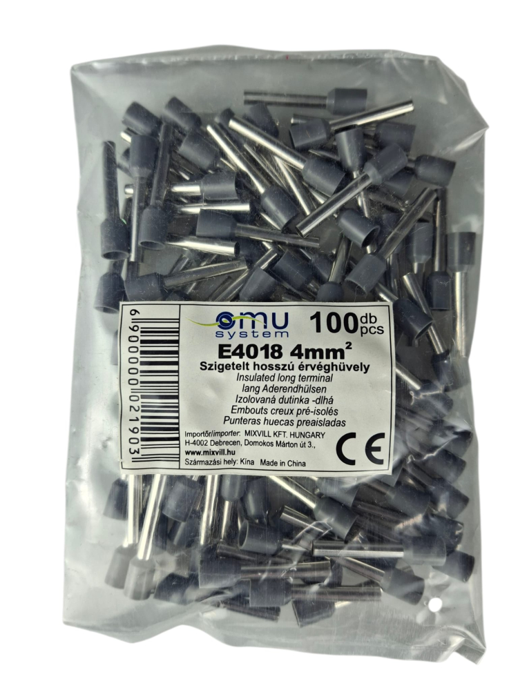 Set 100 pini terminali izolati lungi 4mm² gri ferule cupru 18mm [7]