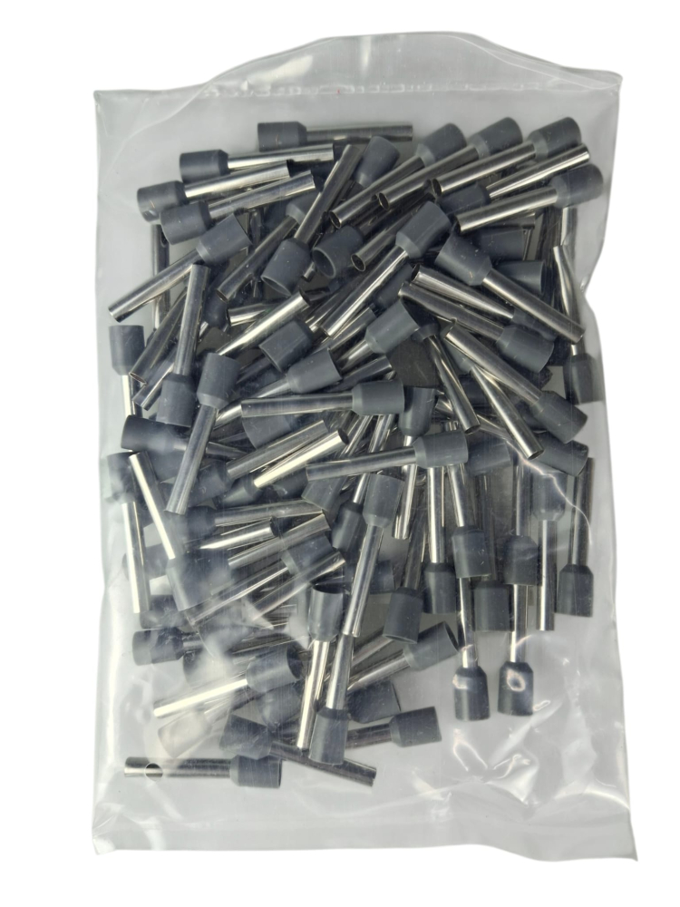 Set 100 pini terminali izolati lungi 4mm² gri ferule cupru 18mm [2]