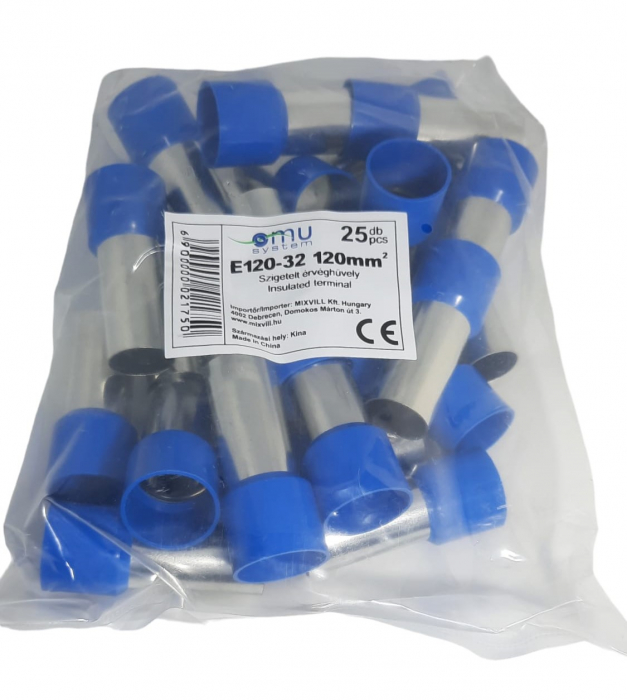 Set 25 pini terminali izolati 120 mm² albastri ferule cupru 52mm [6]