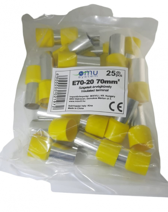 Set 25 pini terminali izolati 70 mm² galbeni ferule cupru 37.5mm [4]