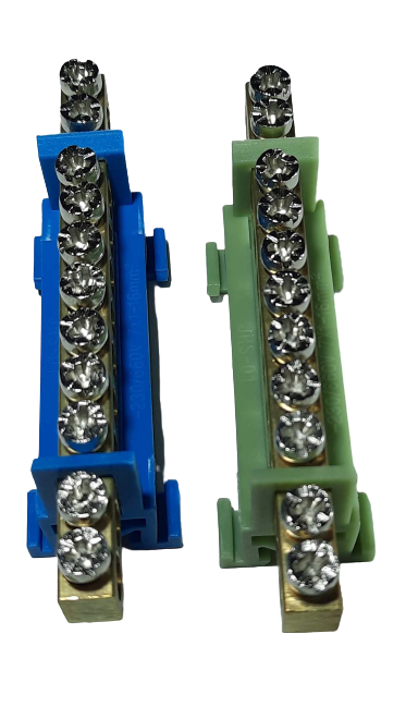 Set cleme bloc terminal barete pentru impamantare si nul albastra si verde pe sina 11 gauri max 16mm2 63A [2]