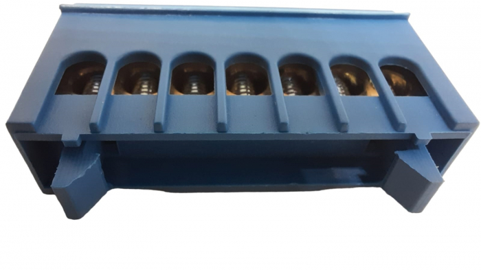 Set cleme bloc terminal barete pentru impamantare si nul albastra si verde pe sina 7 gauri max 16mm² 63A izolate [6]
