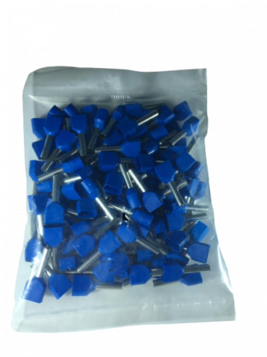 Set pini dubli albastri 2.5mm²  conectori terminal de sertizare izolati poliamida tubulari set 100 buc [1]