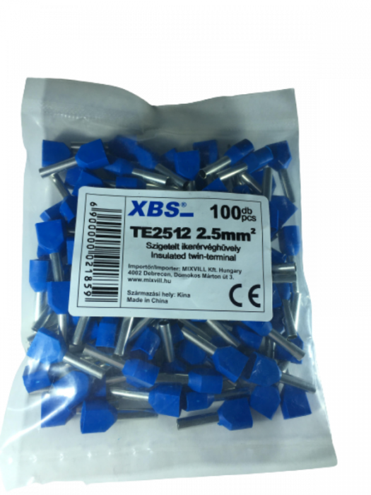 Set pini dubli albastri 2.5mm²  conectori terminal de sertizare izolati poliamida tubulari set 100 buc [2]