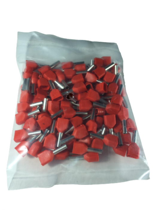 Set pini dubli rosii 1,5mm²  conectori terminal de sertizare izolati poliamida tubulari set 100 buc [2]