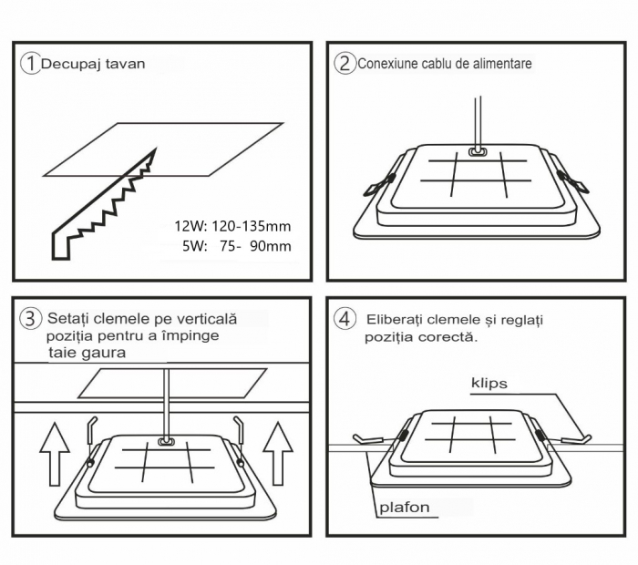 Spot LED de tavan 12W 1200lm 145x145mm CCT (temperatura de culoare reglabila) 3000K/4000K/6500K patrat incastrabil material PC 120° 220-240V IP20 [3]