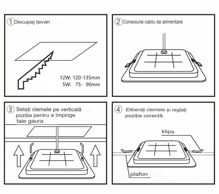 Spot LED de tavan 5W 500lm 95x95mm CCT (temperatura de culoare reglabila) 3000K/4000K/6500K patrat incastrabil material PC 120° 220-240V IP20 [3]