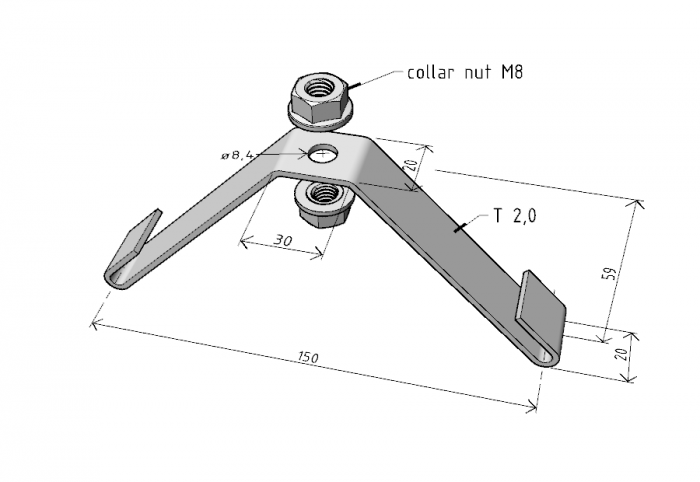 Suport central 150x59mm pentru canal cablu din sârmă 150mm prindere cu tijă filetată M8, susținere maxim 50 kg [3]