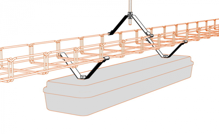 Suport central 150x59mm pentru canal cablu din sârmă 150mm prindere cu tijă filetată M8, susținere maxim 50 kg [4]