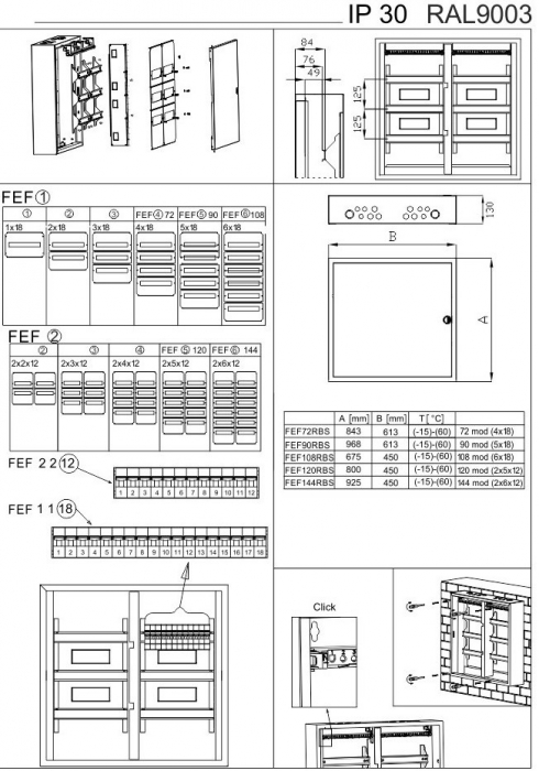 Tablou 108 module (6 randuri x18 module) 63A dulap de distribuție metalic IP30 dimensiuni 925x450mm [3]