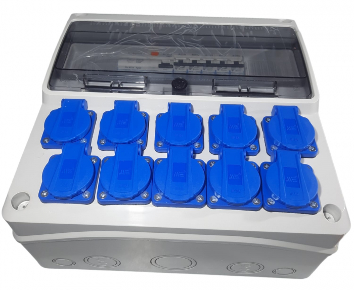 Tablou electric echipat cu 10 prize monofazice schuko 16A panou organizare de santier cu sigurante IP44 [3]