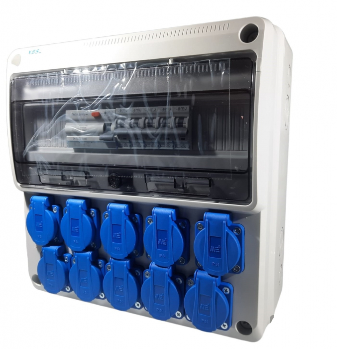 Tablou electric echipat cu 10 prize monofazice schuko 16A panou organizare de santier cu sigurante IP44 [1]
