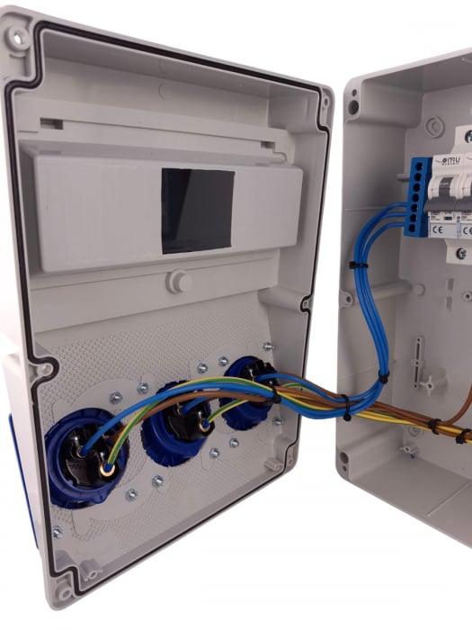 Tablou electric echipat cu 3 prize monofazice industriale 16A panou organizare de santier cu sigurante si legaturi - precablat IP44 [9]