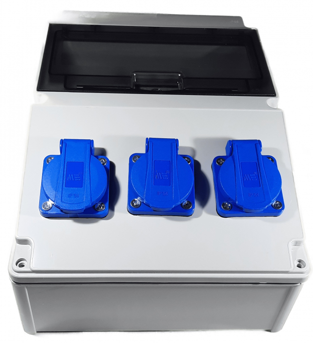 Tablou electric echipat cu 3 prize monofazice schuko 16A panou organizare de santier cu sigurante IP54 [3]