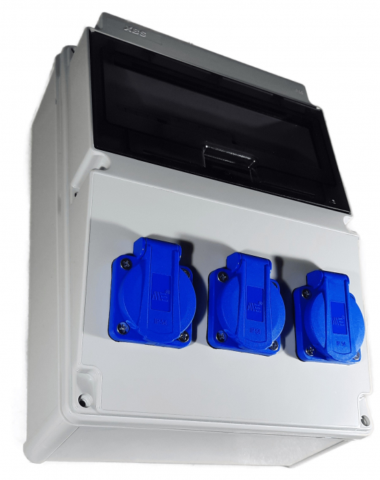 Tablou electric echipat cu 3 prize monofazice schuko 16A panou organizare de santier cu sigurante IP54 [2]