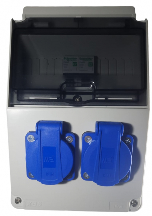 Tablou organizare de santier 7 module cu sigurante Schneider curba C precablat echipat cu 2 prize monofazice schuko 16A IP54 [2]
