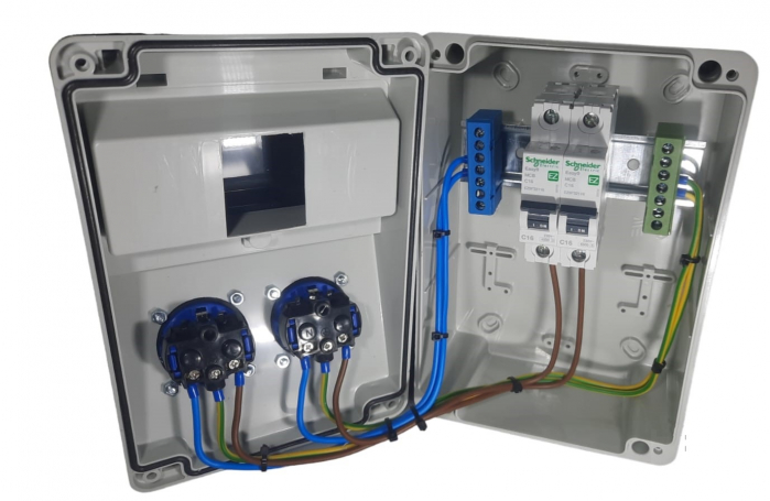 Tablou organizare de santier 7 module cu sigurante Schneider curba C precablat echipat cu 2 prize monofazice schuko 16A IP54 [4]