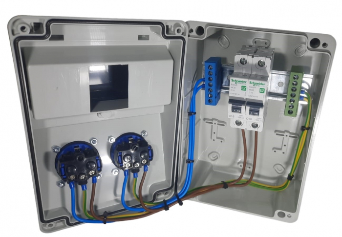 Tablou organizare de santier 7 module cu sigurante Schneider curba C precablat echipat cu 2 prize monofazice schuko 16A IP54 [3]