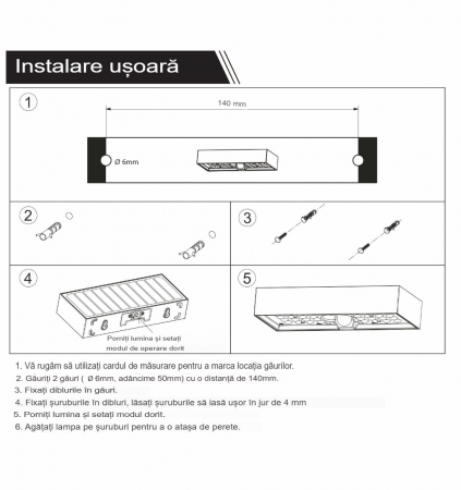 Aplică de exterior 6W 900lm 4000K IP65 felinar solar de perete culoare neagră ABS + PC detectie 140°x70° pana la 6 metri, baterie 18650, 3.7V, 3000mAh, 11.1Wh [3]
