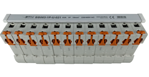 Bara Pieptene busbar OMU SYSTEM 1 pol 63A izolata 210mm 10mm² tip U / furca , 12 module pentru conexiuni electrice 230/400V AC [10]