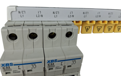 Bara Pieptene busbar OMU SYSTEM 2 poli 63A izolata 210mm 10mm² tip pini , 12 module pentru conexiuni electrice 230/400V AC [7]