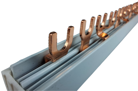 Bara Pieptene busbar OMU SYSTEM 3 poli 63A izolata 210mm 10mm² tip furca U, 12 (4x3) module pentru conexiuni electrice 230/400V AC [7]