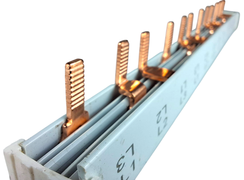 Bara Pieptene busbar OMU SYSTEM 3 poli 63A izolata 210mm 10mm² tip pin I, 12 (4x3) module pentru conexiuni electrice 230/400V AC [3]