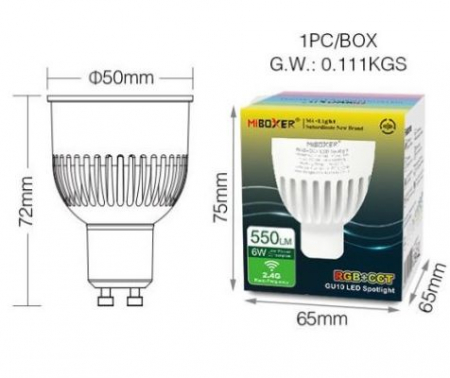 Bec LED 6W GU10 RGB+CCT LED Spotligh 550lm 90lm/W 2700K~6500K, 16 milioane de culori intensitatea luminii ajustabila, control de la distanta 30m 2.4GHz [3]