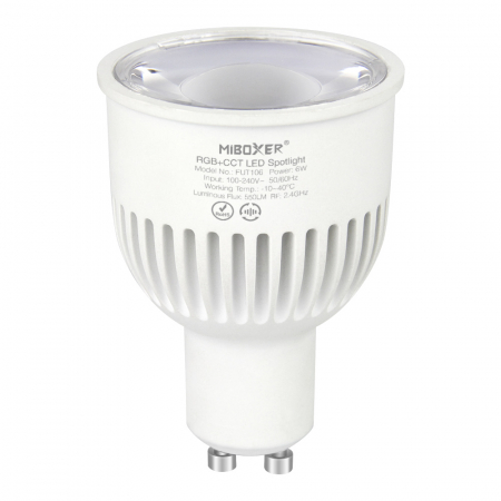 Bec LED 6W GU10 RGB+CCT LED Spotligh 550lm 90lm/W 2700K~6500K, 16 milioane de culori intensitatea luminii ajustabila, control de la distanta 30m 2.4GHz [1]