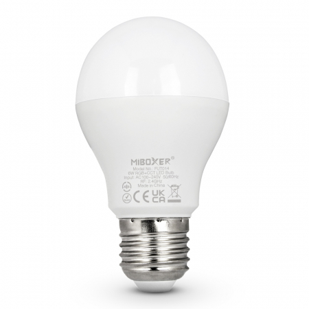 Bec LED Miboxer Mi-Light E27 6W RGB+CCT 95lm/W 550lm 100x57mm 16 milioane de culori, temperatura de culoare reglabila, intensitatea luminii ajustabila, control pana la 30 de metri 2.4 GHz [1]