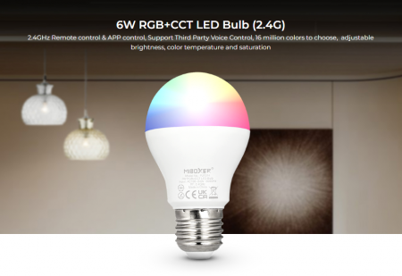 Bec LED Miboxer Mi-Light E27 6W RGB+CCT 95lm/W 550lm 100x57mm 16 milioane de culori, temperatura de culoare reglabila, intensitatea luminii ajustabila, control pana la 30 de metri 2.4 GHz [4]
