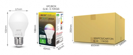 Bec LED Miboxer Mi-Light E27 6W RGB+CCT 95lm/W 550lm 100x57mm 16 milioane de culori, temperatura de culoare reglabila, intensitatea luminii ajustabila, control pana la 30 de metri 2.4 GHz [3]