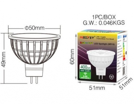 Bec LED Miboxer Mi-Light MR16 4W 12V AC/DC 400lm 100lm/W RGB+CCT LED Spotlight 2700-6500K, 16 milioane de culori, intensitatea luminii ajustabila, control de la distanta 30m 2.4GHz [3]