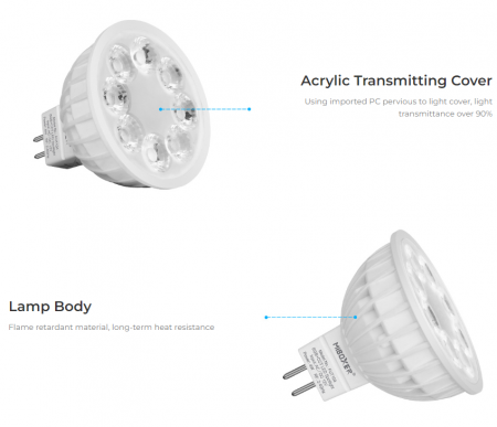 Bec LED Miboxer Mi-Light MR16 4W 12V AC/DC 400lm 100lm/W RGB+CCT LED Spotlight 2700-6500K, 16 milioane de culori, intensitatea luminii ajustabila, control de la distanta 30m 2.4GHz [8]
