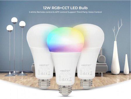 Bec Miboxer Mi-Light E27 12W RGB+CCT 110lm/W 1300lm 140x74mm 16 milioane de culori, temperatura de culoare reglabila, intensitatea luminii ajustabila, control pana la 30 de metri 2.4 GHz [4]