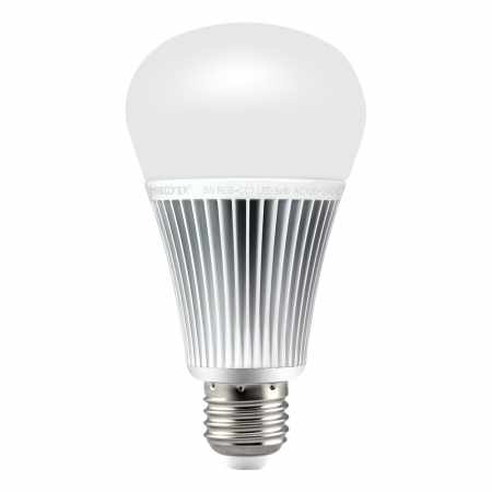 Bec Miboxer Mi-Light E27 9W RGB+CCT 107lm/W 960lm 137x74mm 16 milioane de culori, temperatura de culoare reglabila, intensitatea luminii ajustabila, control pana la 30 de metri 2.4 GHz [1]