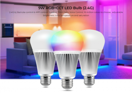 Bec Miboxer Mi-Light E27 9W RGB+CCT 107lm/W 960lm 137x74mm 16 milioane de culori, temperatura de culoare reglabila, intensitatea luminii ajustabila, control pana la 30 de metri 2.4 GHz [4]