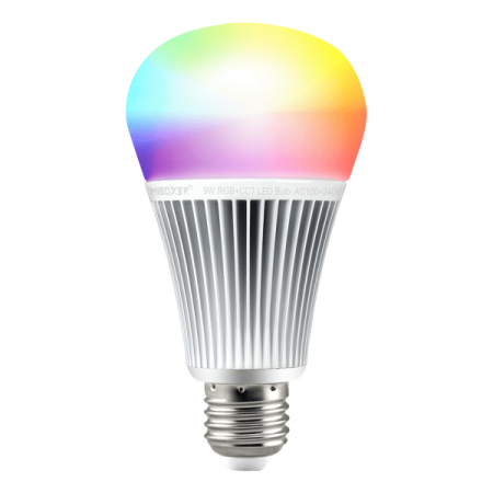 Becuri LED - Bec Miboxer Mi-Light E27 9W RGB+CCT 107lm/W 960lm 137x74mm 16 milioane de culori, temperatura de culoare reglabila, intensitatea luminii ajustabila, control pana la 30 de metri 2.4 GHz