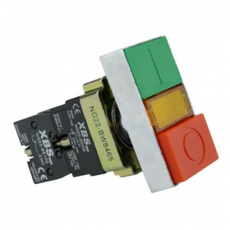 Accesorii tablouri electrice - Buton dublu de actionare cu lumina led 1W galbena 1NO+1NC 6A 230V