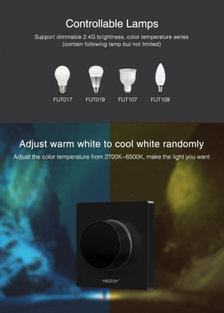 Buton Mi-Light MiBoxer și panou de comutare rotativ Telecomandă LED neagră K1 wireless maxim 30m [2]