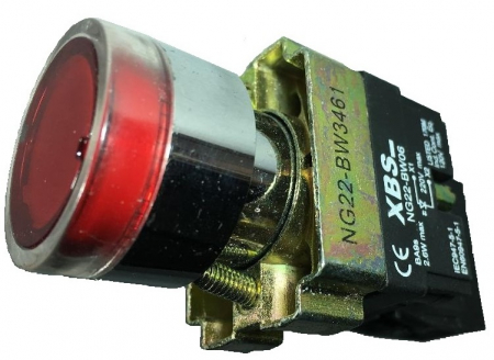 Accesorii tablouri electrice - Buton rosu simplu iluminat cu revenire pentru tablouri electrice 1NC 6A 230V