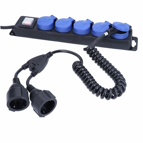 Cablu spiralat cu contact de protecție bidirecțional, negru H05VV-F 3G1,5 230V / 16A / max. 3500W- IP20 extensie până la 2,5 m [1]