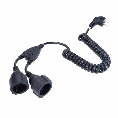 Produse noi - Cablu spiralat cu contact de protecție bidirecțional, negru H05VV-F 3G1,5 230V / 16A / max. 3500W- IP20 extensie până la 2,5 m