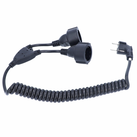 Cablu spiralat cu contact de protecție bidirecțional, negru H05VV-F 3G1,5 230V / 16A / max. 3500W- IP20 extensie până la 4 m [3]