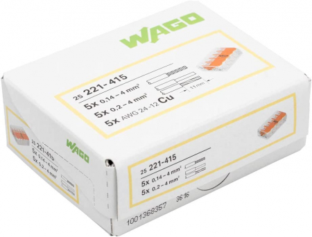 Clema conector fir WAGO 221-415 5x0,2-4mm2 pentru fir flexibil și solid 0.2-4mm2 [5]