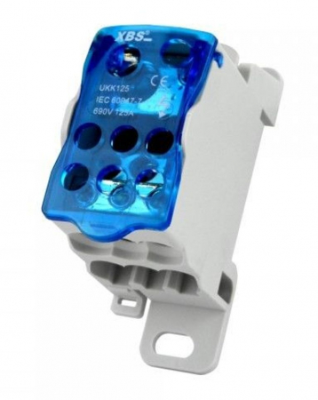 Cleme pe sina DIN - Clema de distributie pe sina 125A 1 pol cu capac intrare 1x10-35mm2 + 1x6-16mm2 si iesire 6x2.5-16mm2